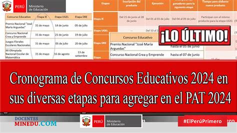 Cronograma De Concursos Educativos En Sus Diversas Etapas Para