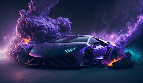 Premium Photo | A purple lamborghini is burning in the dark