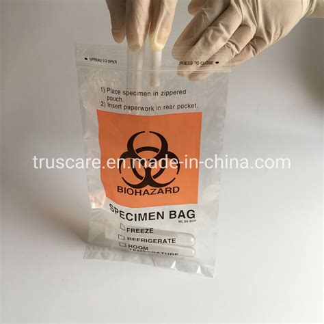 LDPE Plastic Zip Lock Biohazard Specimen Transport Bags With Pocket