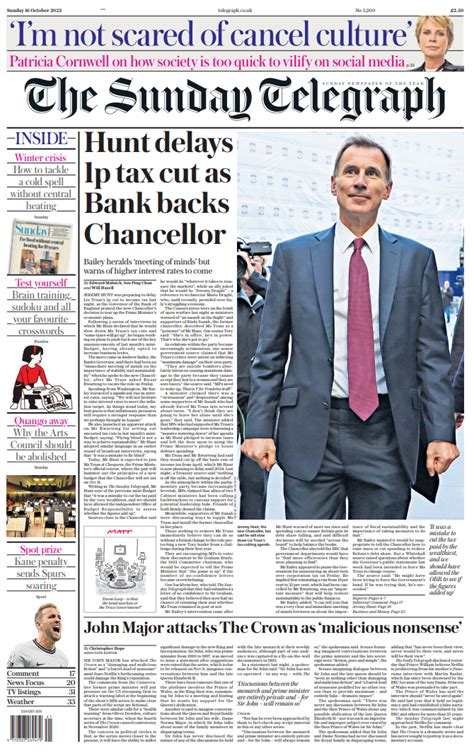 Sunday Telegraph Front Page Th Of October Tomorrow S Papers Today