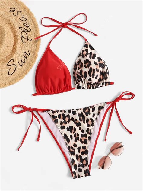 Shein Swim Curve Plus Wz R W Panterk Zestaw Bikini Tr Jk T Biustonosz