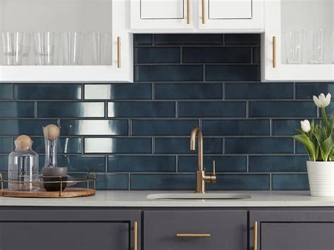 La Belle Antique Blue Polished Blue Ceramic Tile Kitchen Backsplash