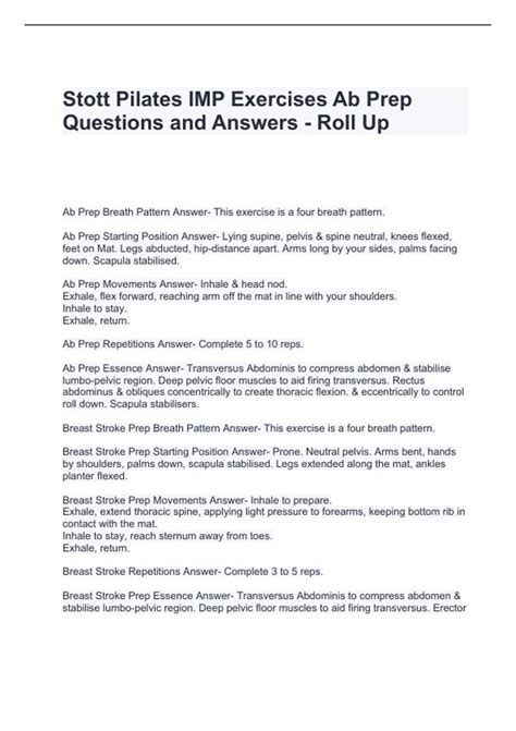 Stott Pilates Imp Exercises Ab Prep Questions And Answers Roll Up