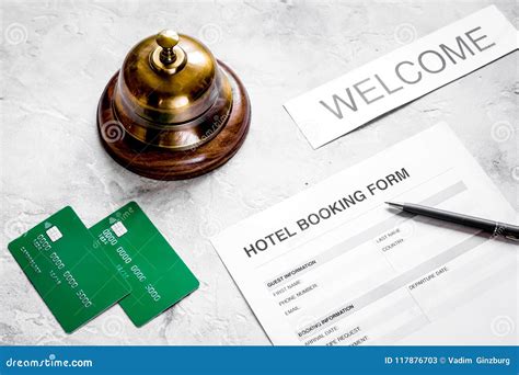 Reservation Form On Hotel Reception Stone Desk Background Stock Image