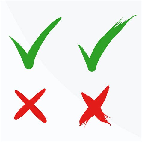 Check mark icon button box frame. Symbols yes or no icons. Green and