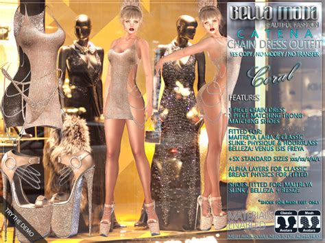 Second Life Marketplace Bella Moda Catena Coral Chain Dress And Shoes