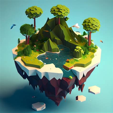 Premium Photo Summer Isometric Diorama Island D Model Style Game