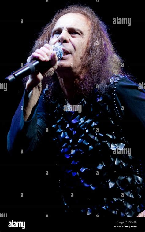 Heaven and Hell lead singer Ronnie James Dio singing. The concert was ...