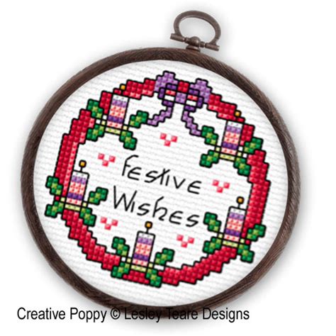 Lesley Teare Designs Christmas Wreath Cards X6 Cross Stitch Pattern