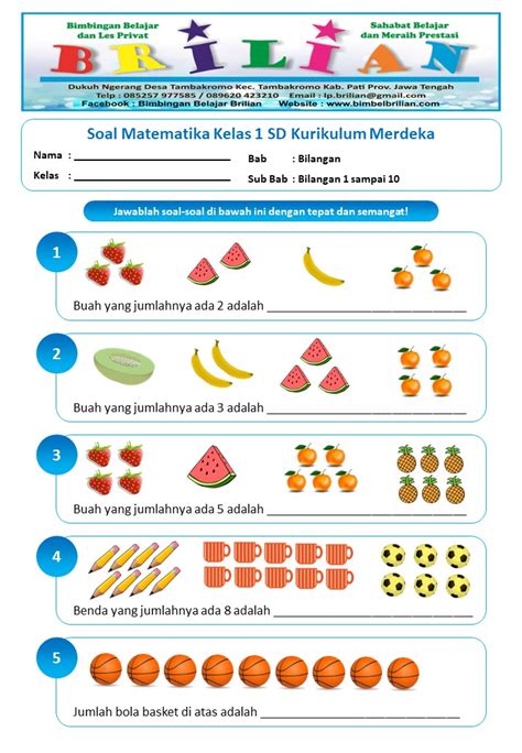 Soal Pelajaran Kelas 1 Sd Matematika