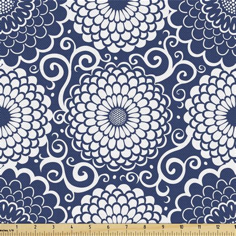 Ambesonne Blue Mandala Fabric By The Yard Upholstery Large Flowers