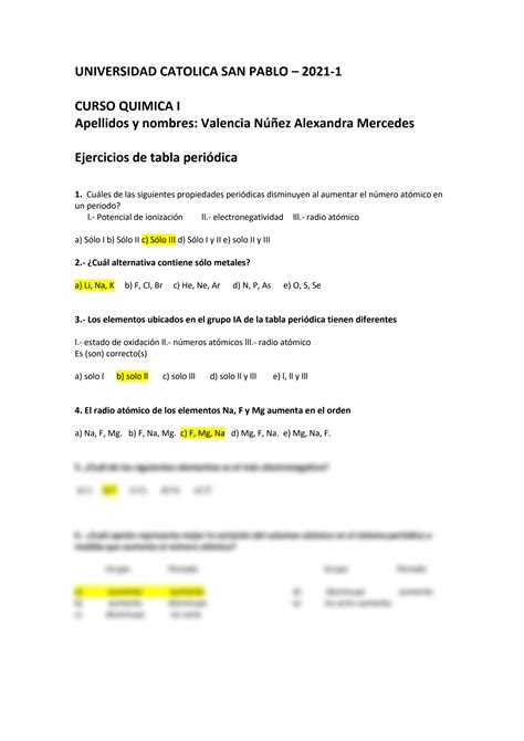 SOLUTION Practica de tabla periódica Studypool