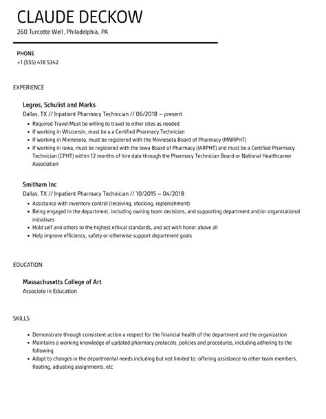 Inpatient Pharmacy Technician Resume Samples Velvet Jobs