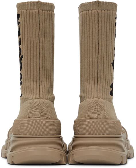 Alexander Mcqueen Beige Graffiti Knit Tread Slick Sneakers Alexander