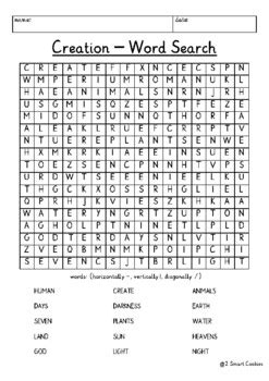 Biblical Creation Story I 7 Days Of Creation Word Search Puzzle