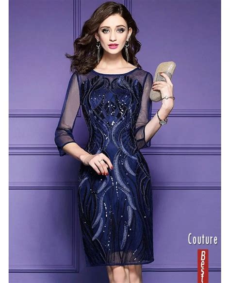 Classy Royal Blue Luxe Embroidered Cocktail Dress For Weddings Wedding