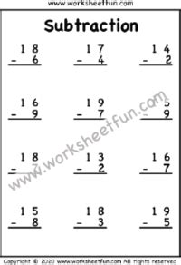 Subtraction – Within 20 / FREE Printable Worksheets – Worksheetfun