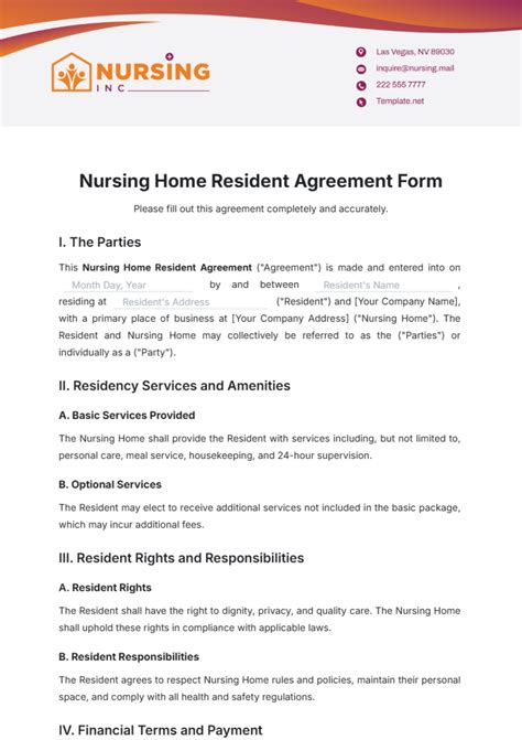 Free Nursing Home Resident Agreement Form Template To Edit Online