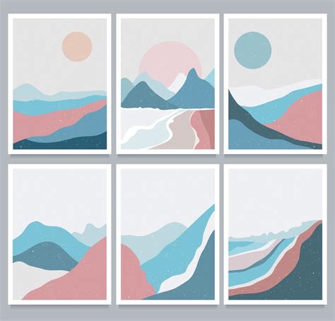 big set of Abstract mountain winter landscape poster. Geometric landscape background with ...