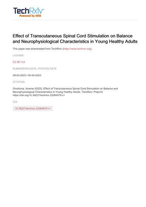 Pdf Effect Of Transcutaneous Spinal Cord Stimulation On Balance And