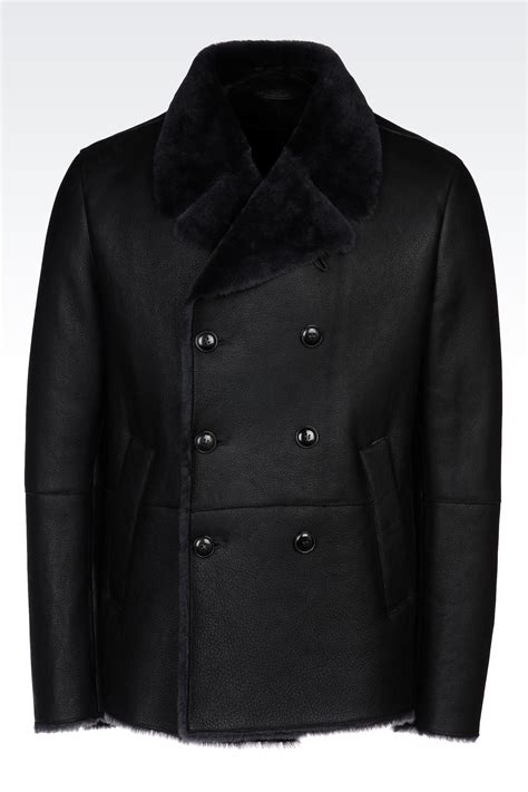 Emporio Armani Doublebreasted Pea Coat In Sheepskin In Black For Men Lyst