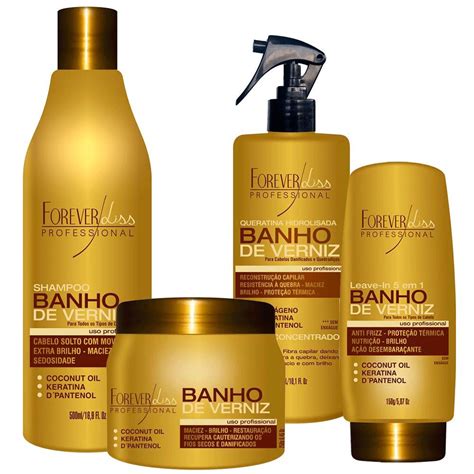 Kit Banho De Verniz Forever Liss Shampoo Ml Queratina Ml Leave