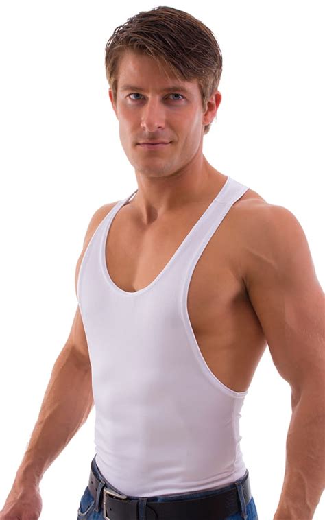 String Tank Gym Tee In Optic White Heavyweight Nylon Lycra