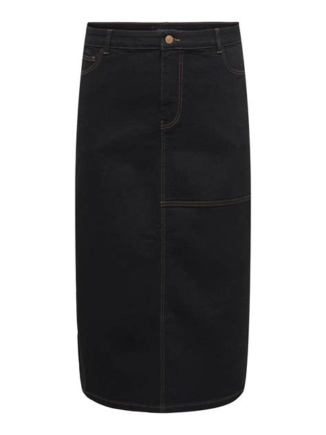 Curvy Midi Denim Skirt Black Only®