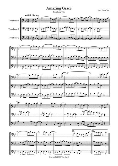 Amazing Grace Trombone Trio Arr Tim Curd By Trad Sheet Music For Brass Ensemble At Sheet