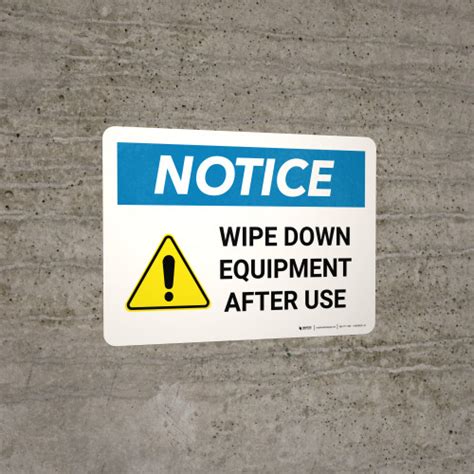 Notice Wipe Down Equipment After Use Landscape Wall Sign