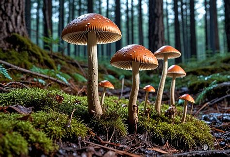 Fantasy Glowing Mushrooms In Mystery Dark Forest Background Wallpapers