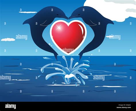 Two Dolphins Jumping Out Of Water And Kissing Stock Vector Image Art