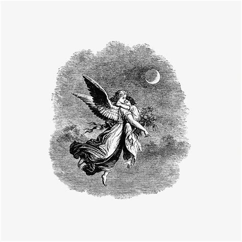 Vintage Victorian Style Angel And Child Engraving Painting By Les