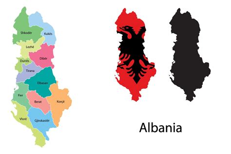 Albania Administrative Divisions Albania With Provinces Flag And Map