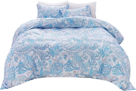 Amazon JSD 3 Piece Light Blue Paisley Duvet Cover Set Queen Size