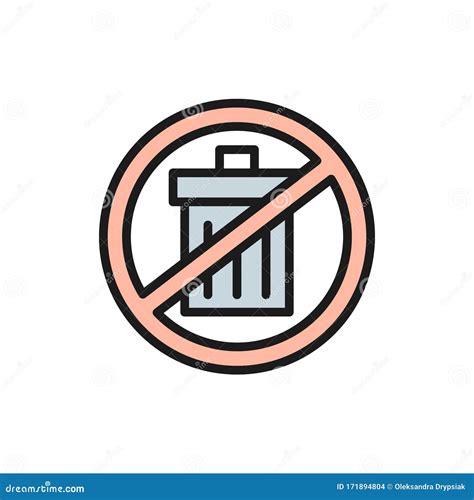 Forbidden Sign With Trash Can Garbage Free No Waste Flat Color Line