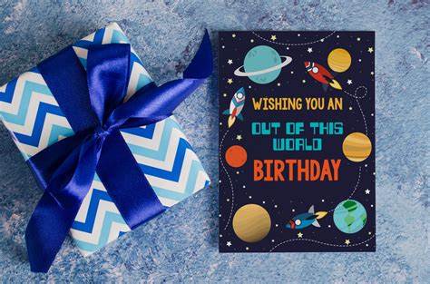 Space Happy Birthday Card Digital Download Outer Space Etsy Polska