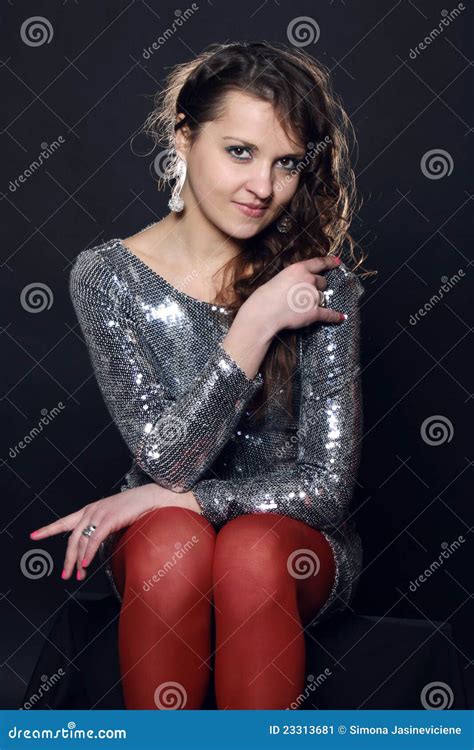 Disco Girl In Silver Dress Stock Image Image Of Beautiful 23313681