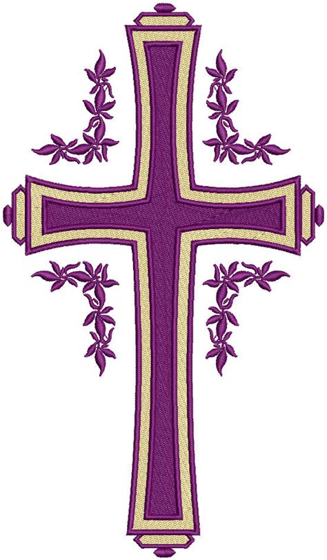 Purple Cross With Flowers Religious Filled Machine Embroidery Design D