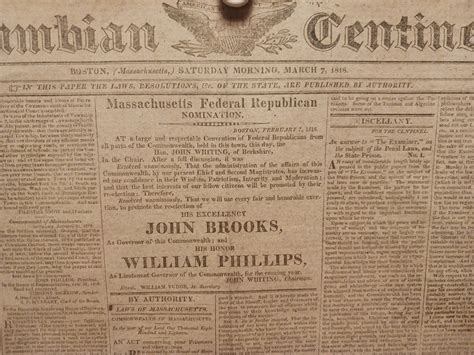 Newspaper - Columbian Centinel - GREAT Fire at NEWFOUNDLAND - March 7