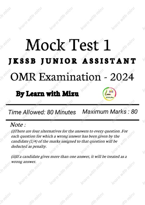 Mock Test Junior Assistant By Learn With Mizu Mock Test Jkssb