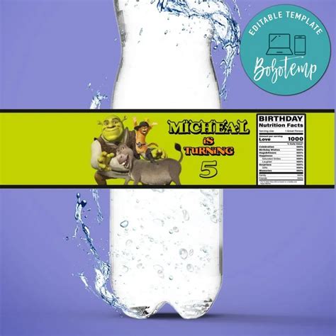 Shrek Water Bottle Label Template Diy Createpartylabels