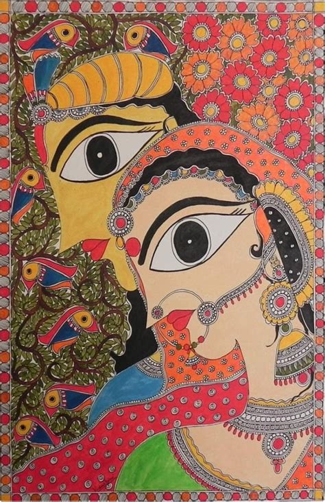 Radha & Krishna / madhubani painting / indian god painting