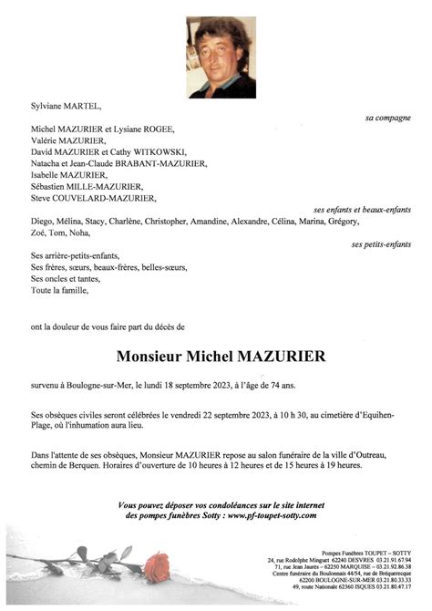 Monsieur Michel MAZURIER Pompes Funèbres Toupet Sotty