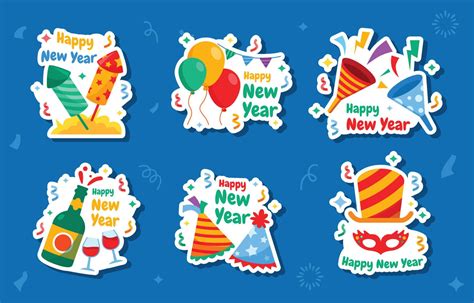 New Year Party Sticker Set Vector Art At Vecteezy