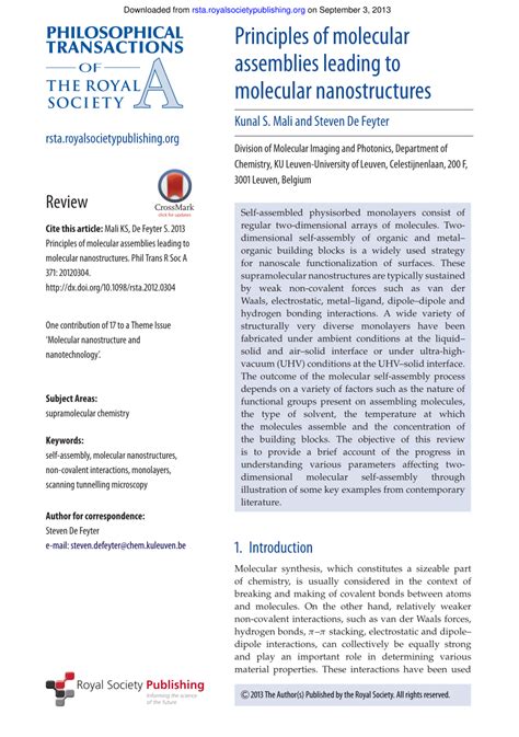 (PDF) Principles of molecular assemblies leading to molecular ...