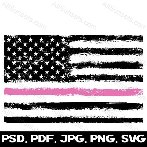 Pink Line American Flag Svg Png Pdf Psd File Types Breast Etsy