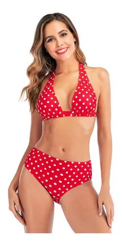 Conjunto De Bikini Con Vendaje De Cintura Alta Y Puntos En F Cuotas