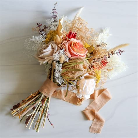 Neutral Rust Terracotta Dried Flower Bouquet Fall Wedding Etsy