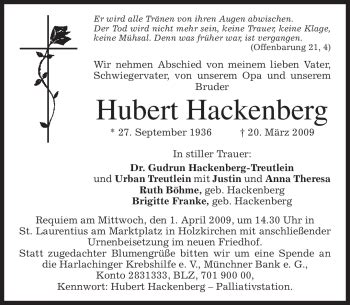 Traueranzeigen Von Hubert Hackenberg Trauer Merkur De